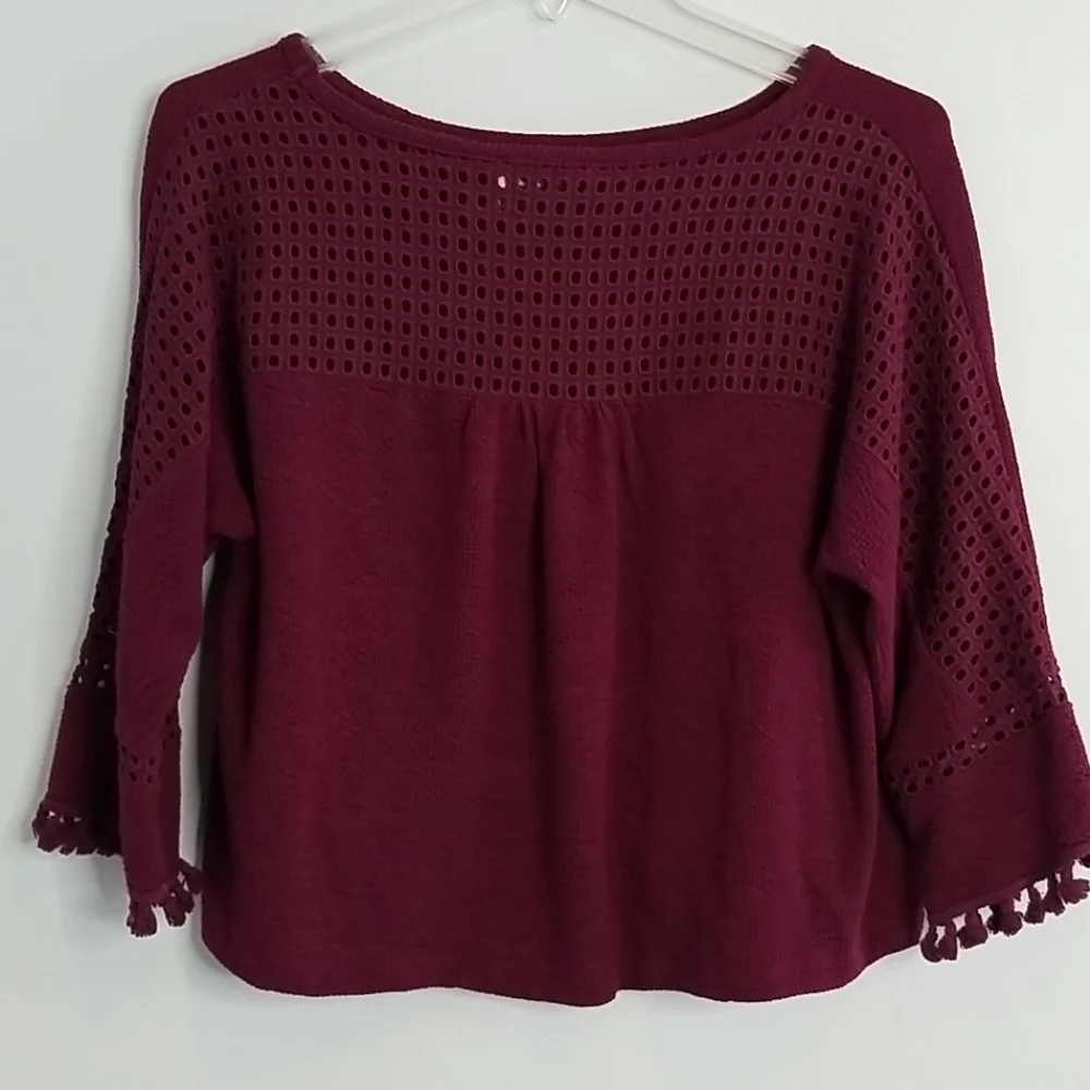 Anthropologie Olanda burgundy tassels top xs